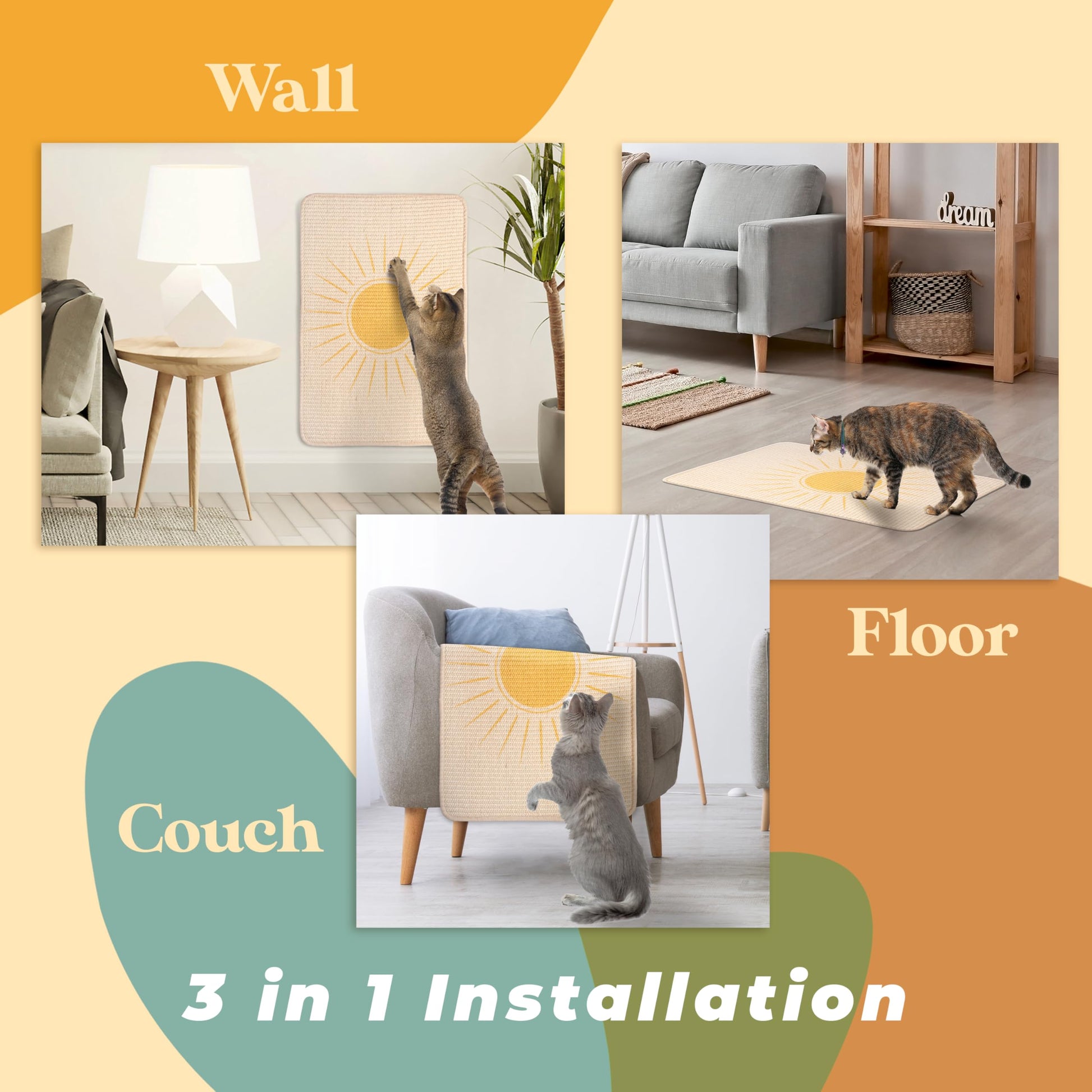 Sisal Scratcher, [+ Catnip Fish Toy], Cat Wall Scratcher, Couch Mat