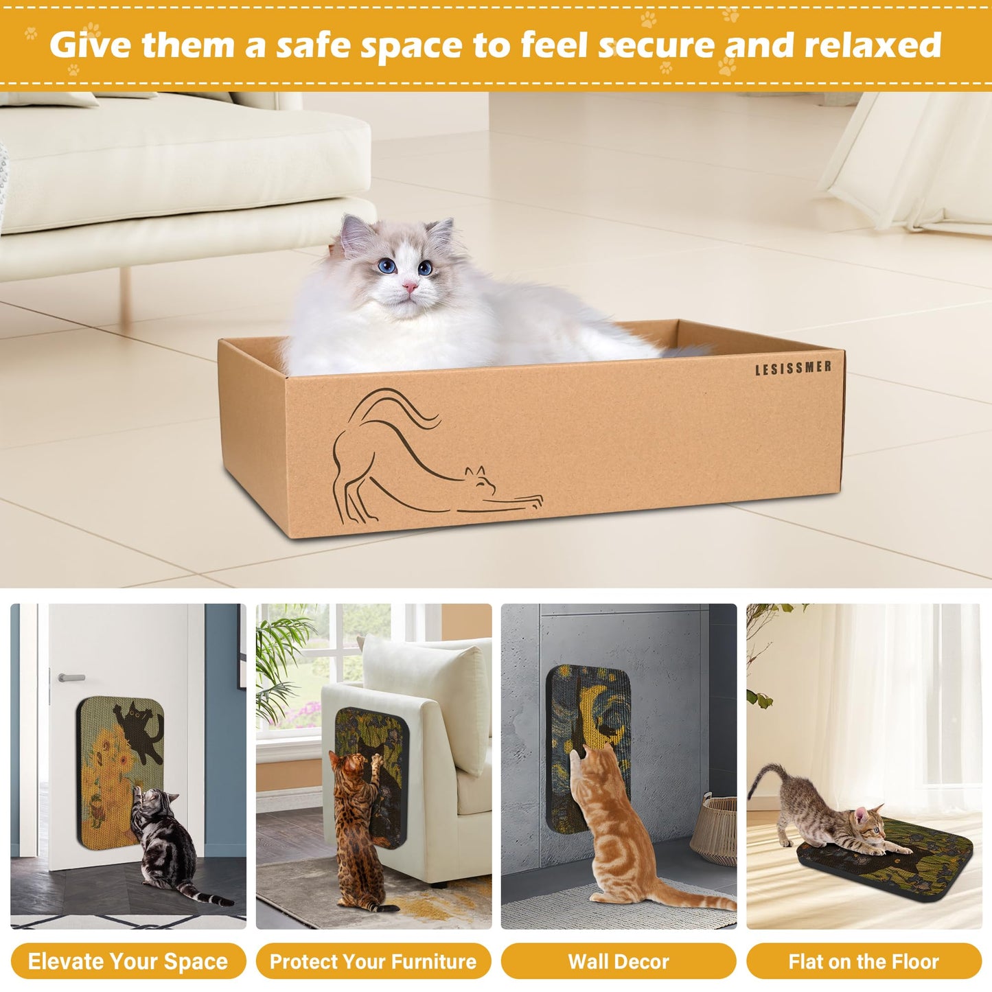LESISSMER Art Cat Scratcher, 3 Packs Wall-Mountable Art Cat Scratchers