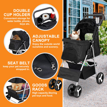 4 Wheels Pet Stroller Dog Cat Stroller