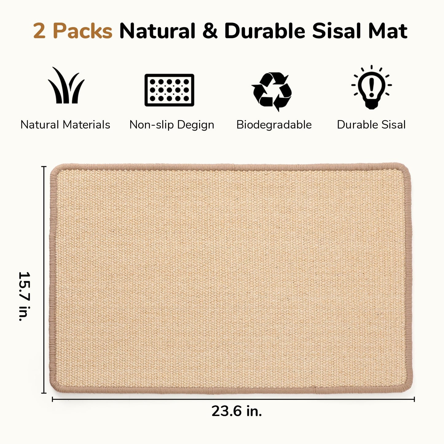 FUKUMARU 2 Packs Cat Scratching Mat, Natural Sisal Cat Scratch Pad