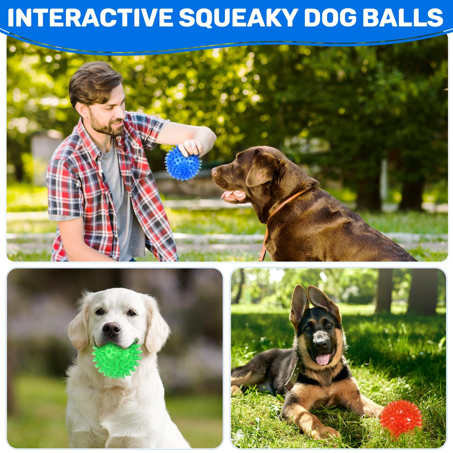 Ousiya 6 Pack 3.5" Up Squeaky Dog Toy Balls, Spiky Dog Balls