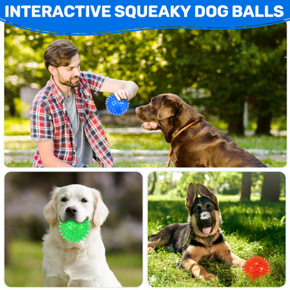 Ousiya 6 Pack 3.5" Up Squeaky Dog Toy Balls, Spiky Dog Balls