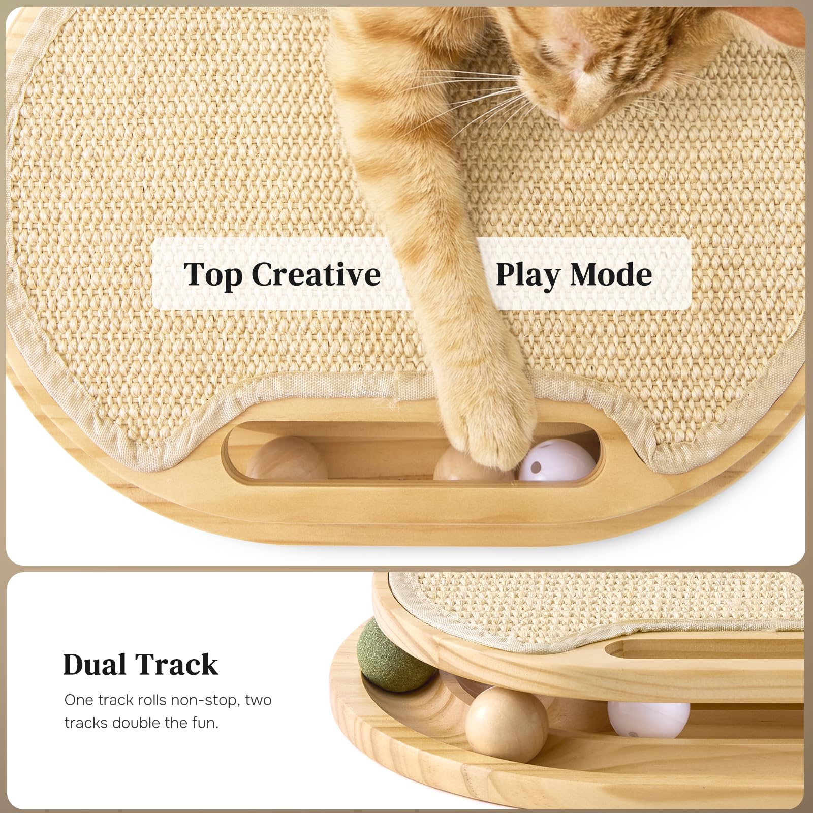 ZOMISIA Cat Scratcher with Ball Track Toy, Sisal Scratch Pad