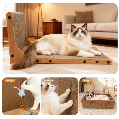 Goosheep Cat Scratching Post, 3-in1 Scratching Board for Indoor Pad