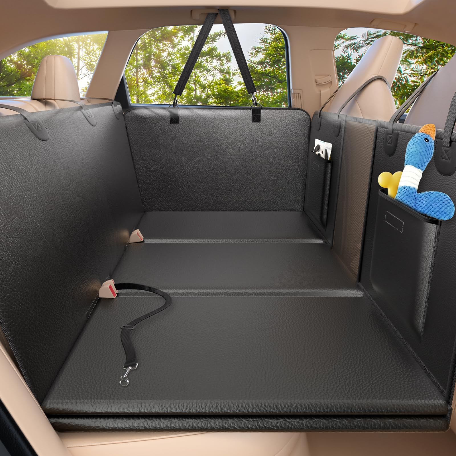 ROUWINNE Back Seat Extender for Dogs-Upgraded PU Leather, Hard Seat