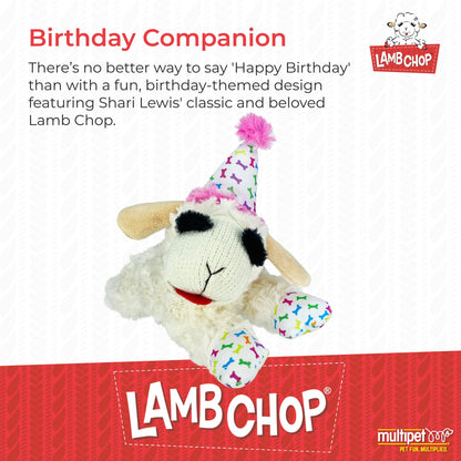 Multipet Lamb Chop Dog Plush Toy w/Birthday Hat Squeaky Toy for Plush