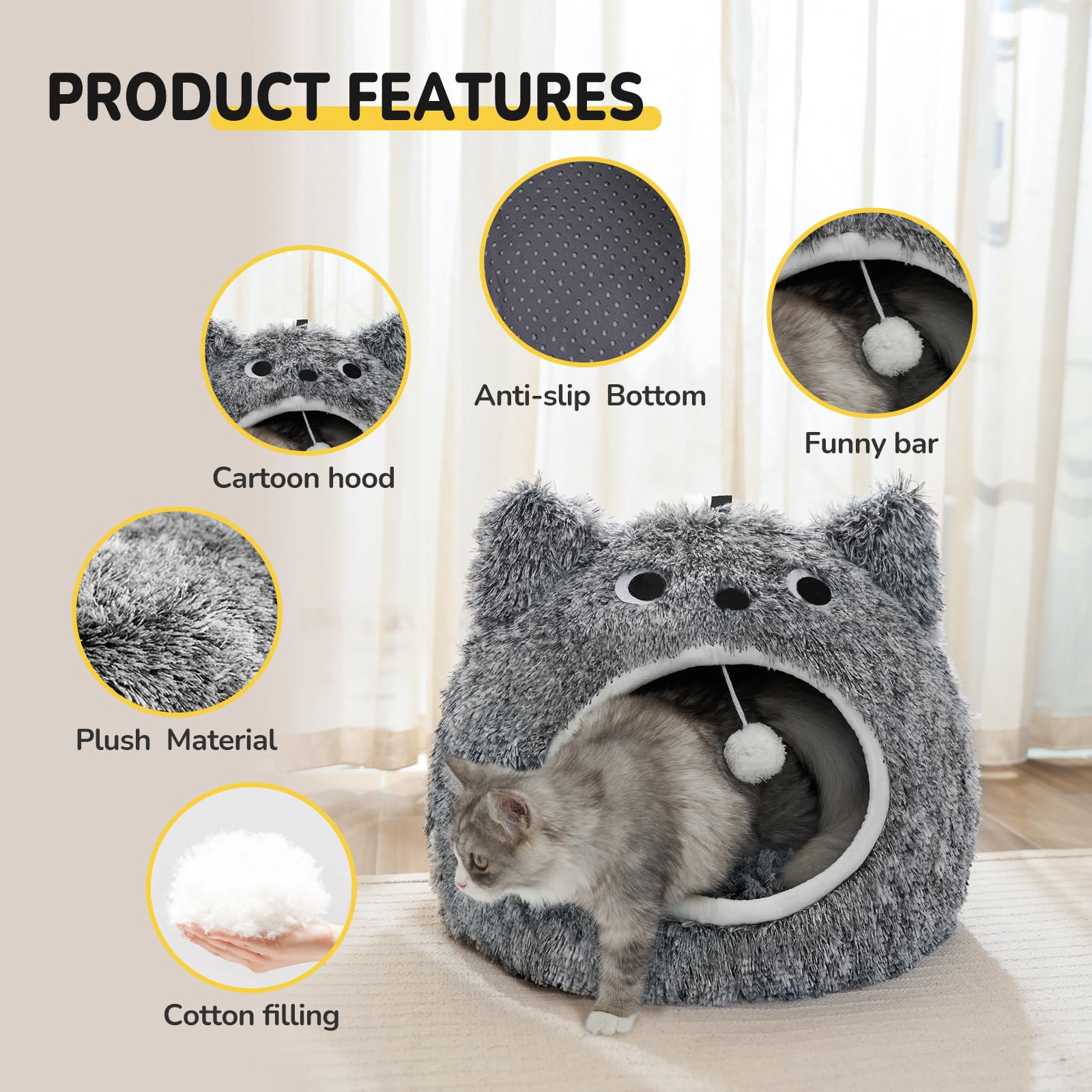 CATISM Cat Bed, Cat Beds for Indoor Cats Kitten Bed Cave Washable Bed