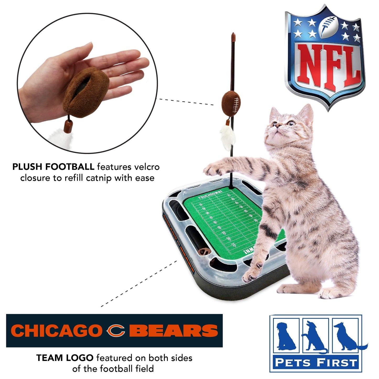 Pets First Cat Scratcher NFL Chicago Bears Football Field Catnip