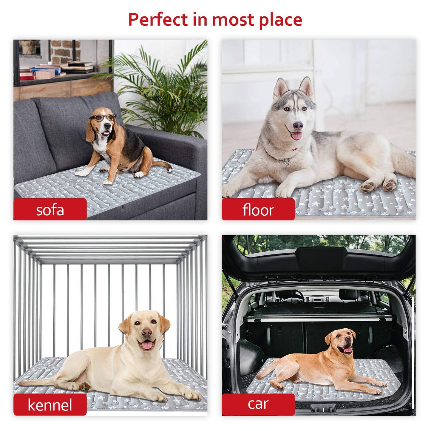 Dog Crate Bed Mat (36" X 23"), Soft Dog Bed Mat with Cute Stars Bed