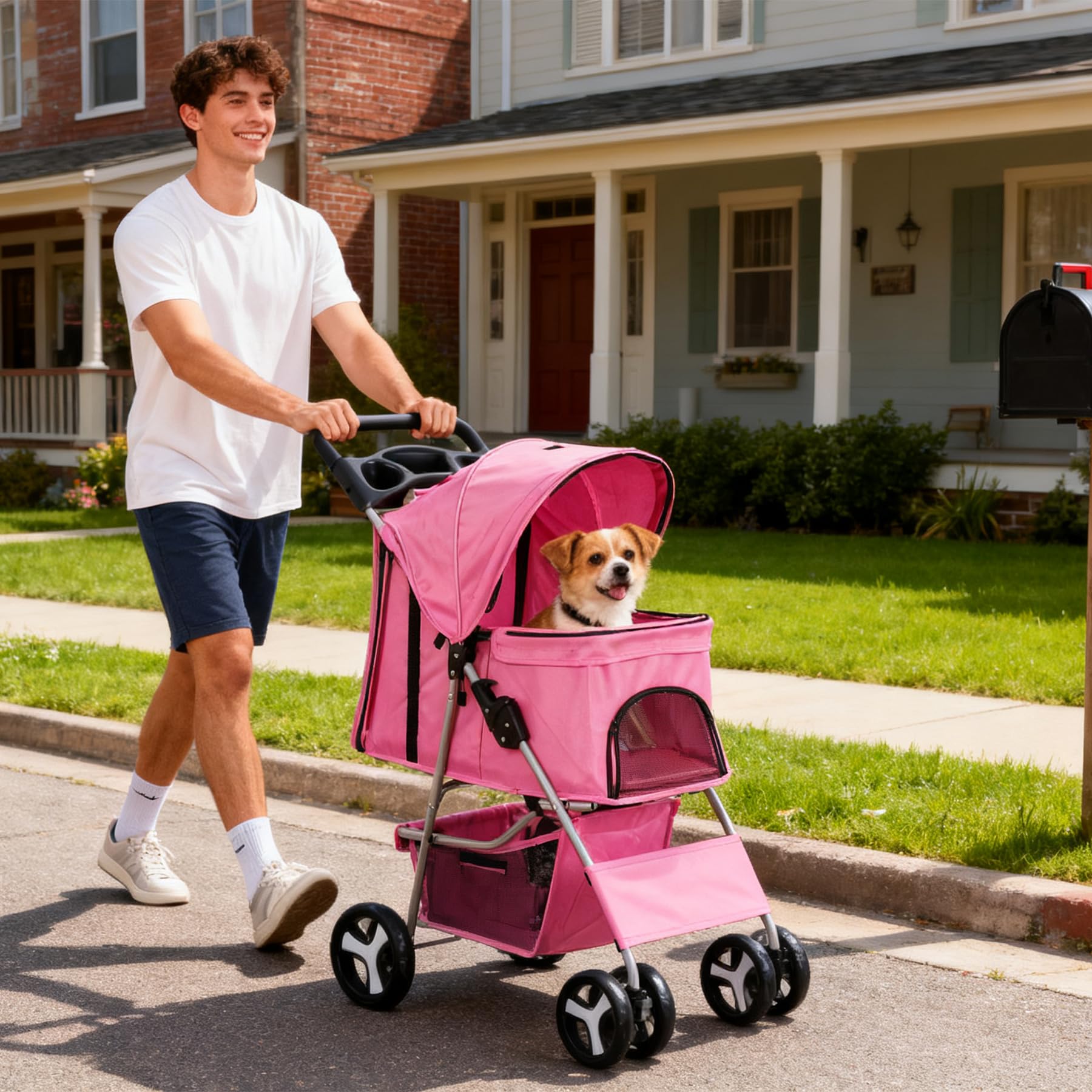 ZENY Foldable Pet Stroller, Cat/Dog Stroller with 4 Wheel, Pet Carrier