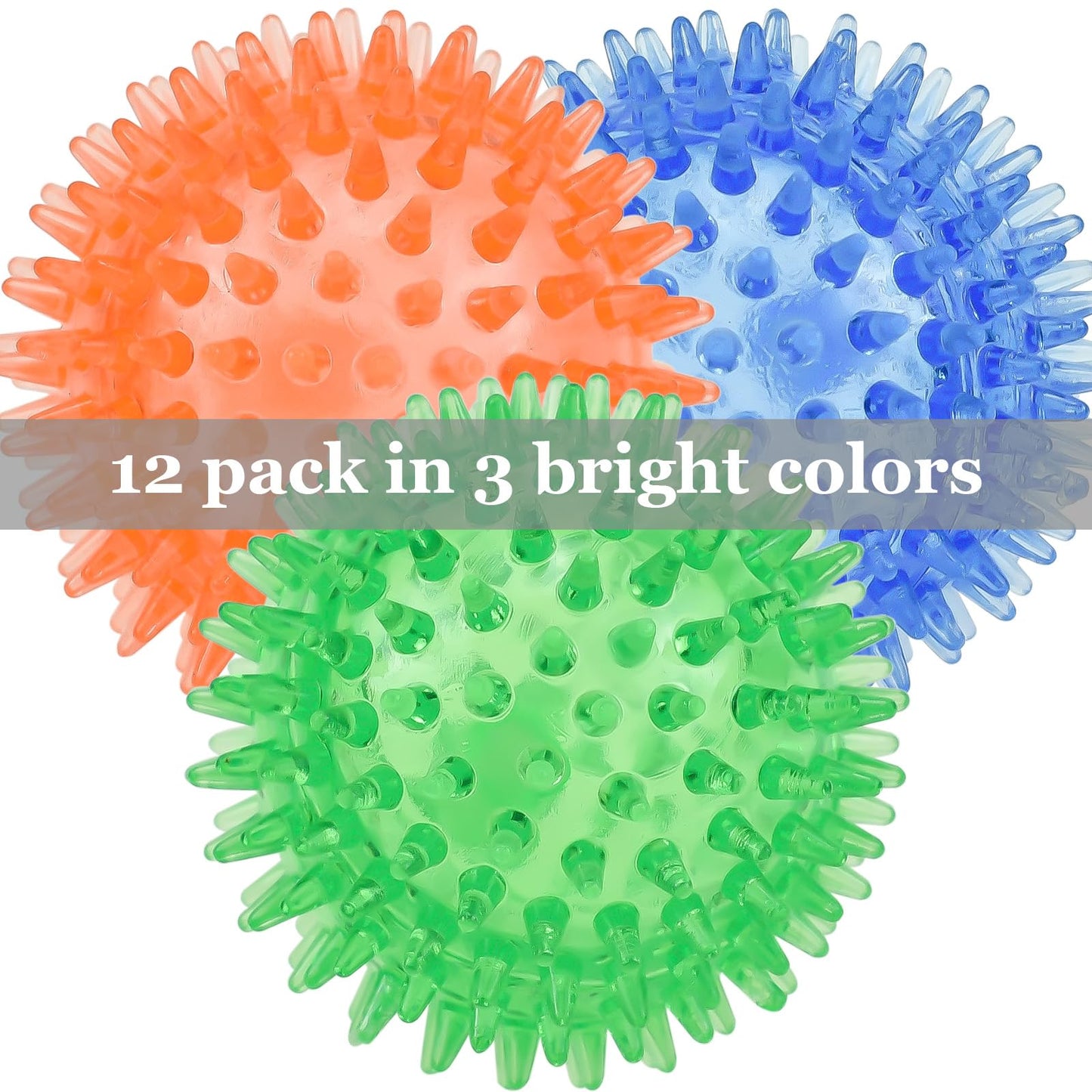 LECHONG 12pack Squeaky Dog Toys Spiky Dog Balls Cleans Teeth Squeaker