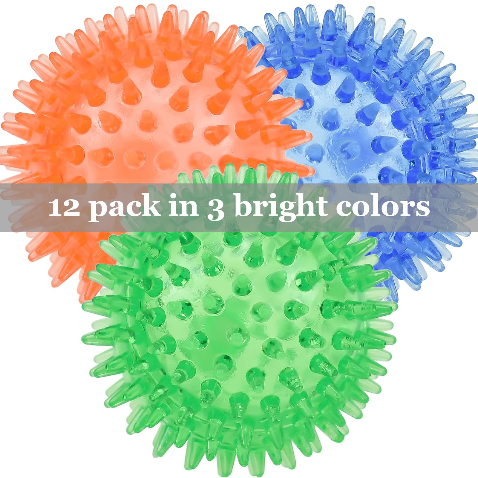 LECHONG 12pack Squeaky Dog Toys Spiky Dog Balls Cleans Teeth Squeaker