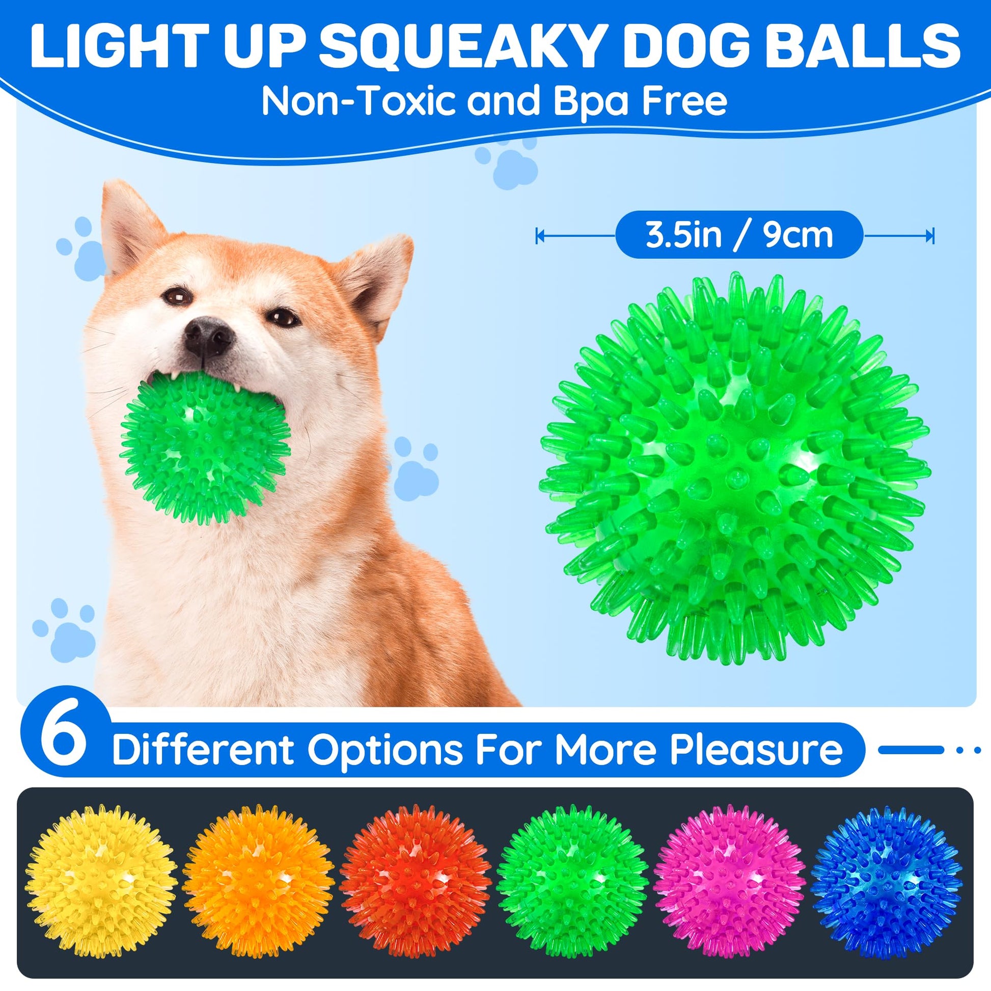 Ousiya 6 Pack 3.5" Up Squeaky Dog Toy Balls, Spiky Dog Balls
