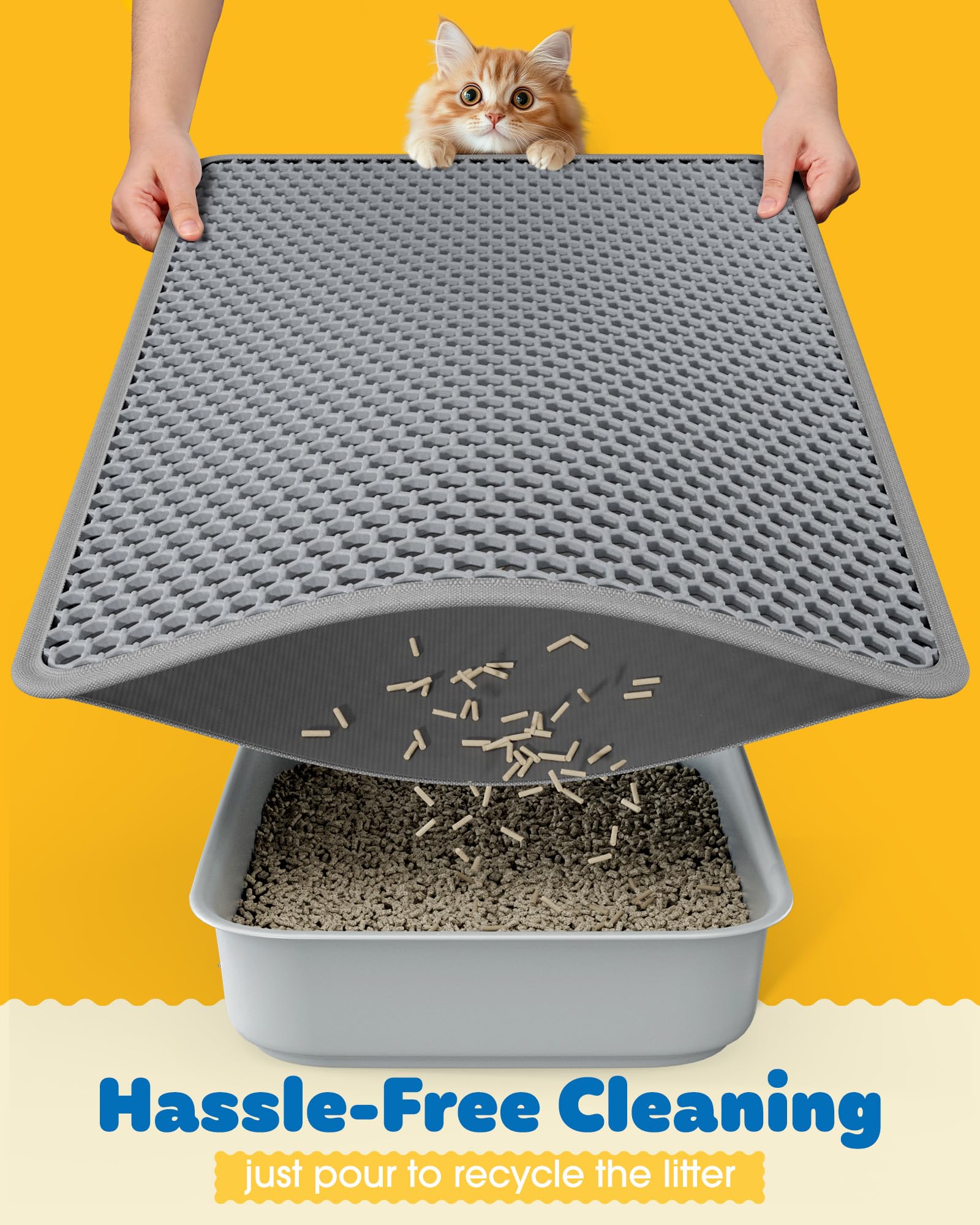 Cat Litter Mat 46'' x 35'' Small Litter Trapping Mat, Easy to Mat