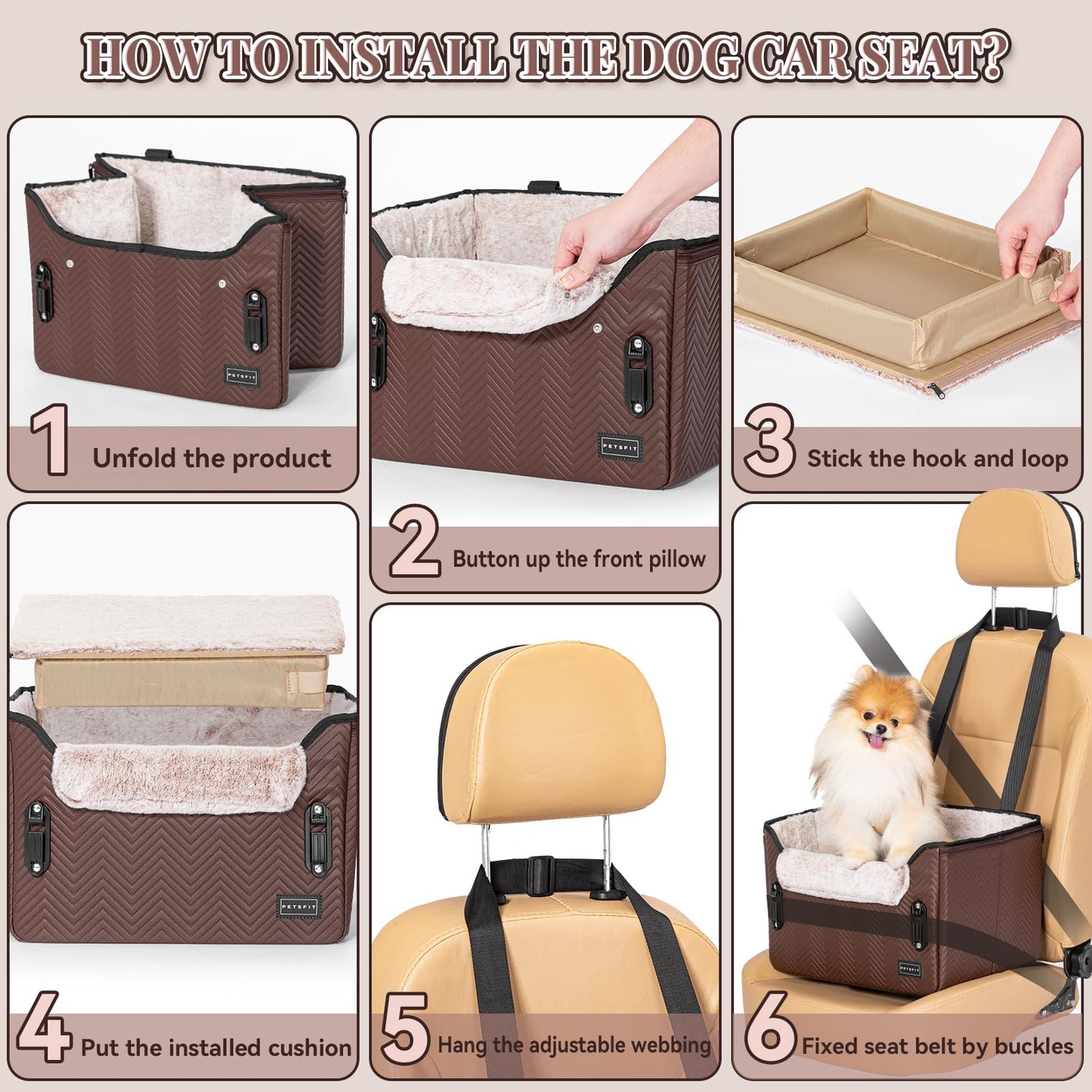PETSFIT Car Seat for Dogs, Waterproof PU Leather Dog Car Seat