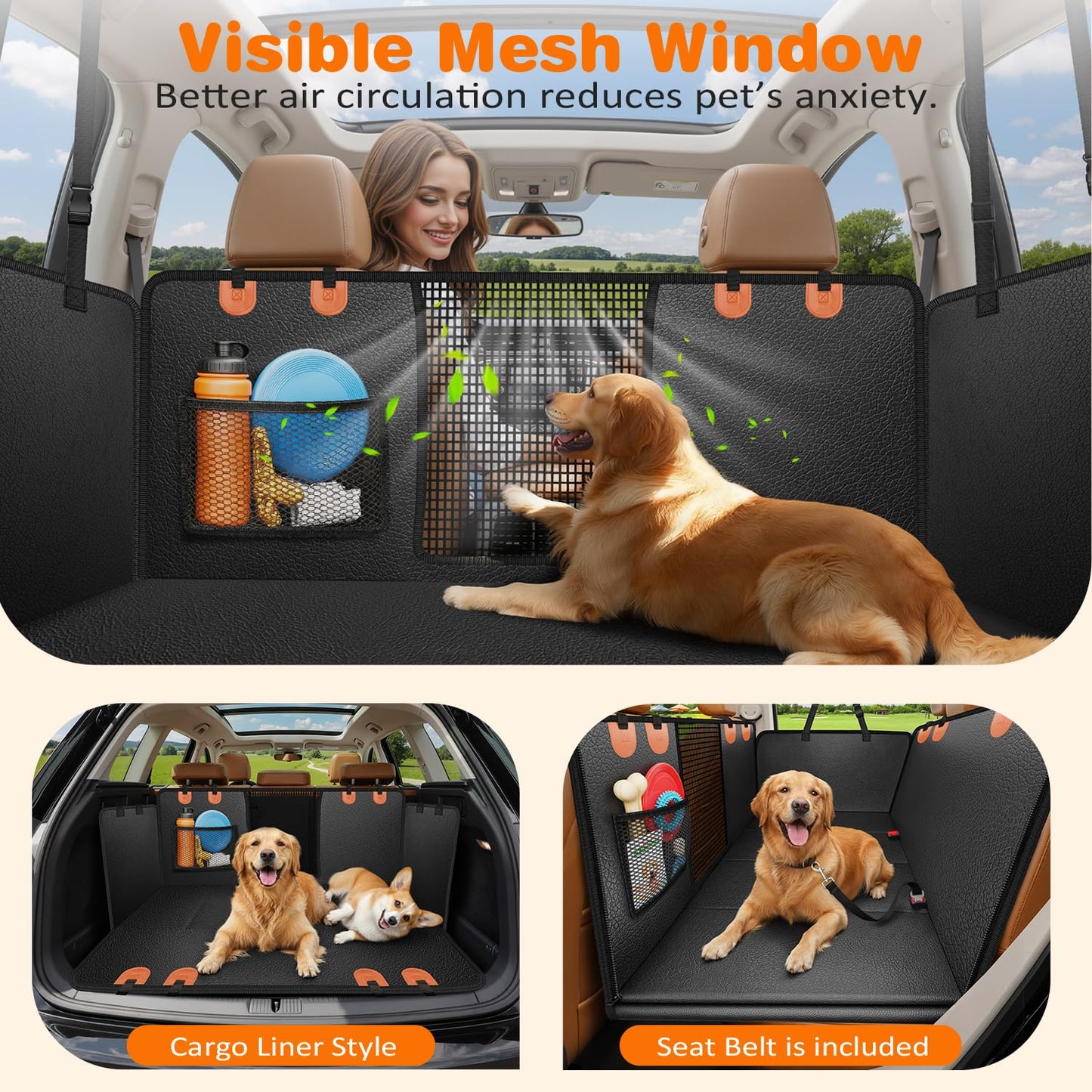 URPOWER PU Leather Backseat Extender for Dogs, Hard Bottom Dog Seat