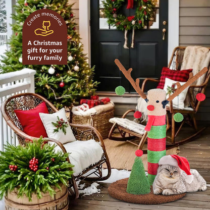 BOLUO Christmas Cat Scratching Post Deer Cat Trees for Adult Teaser
