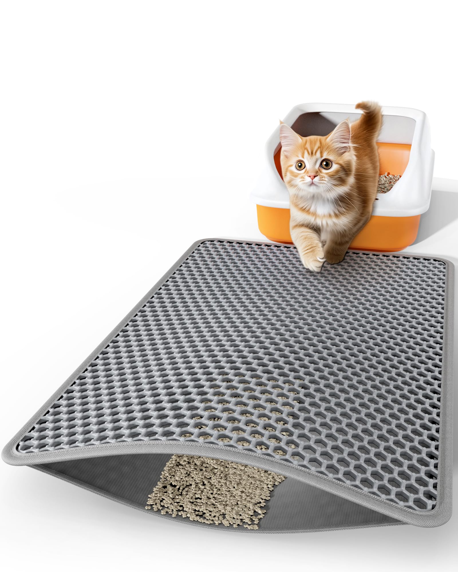 Powools Cat Litter Mat 30" x 24" Large Litter Box Mat with Double Mat