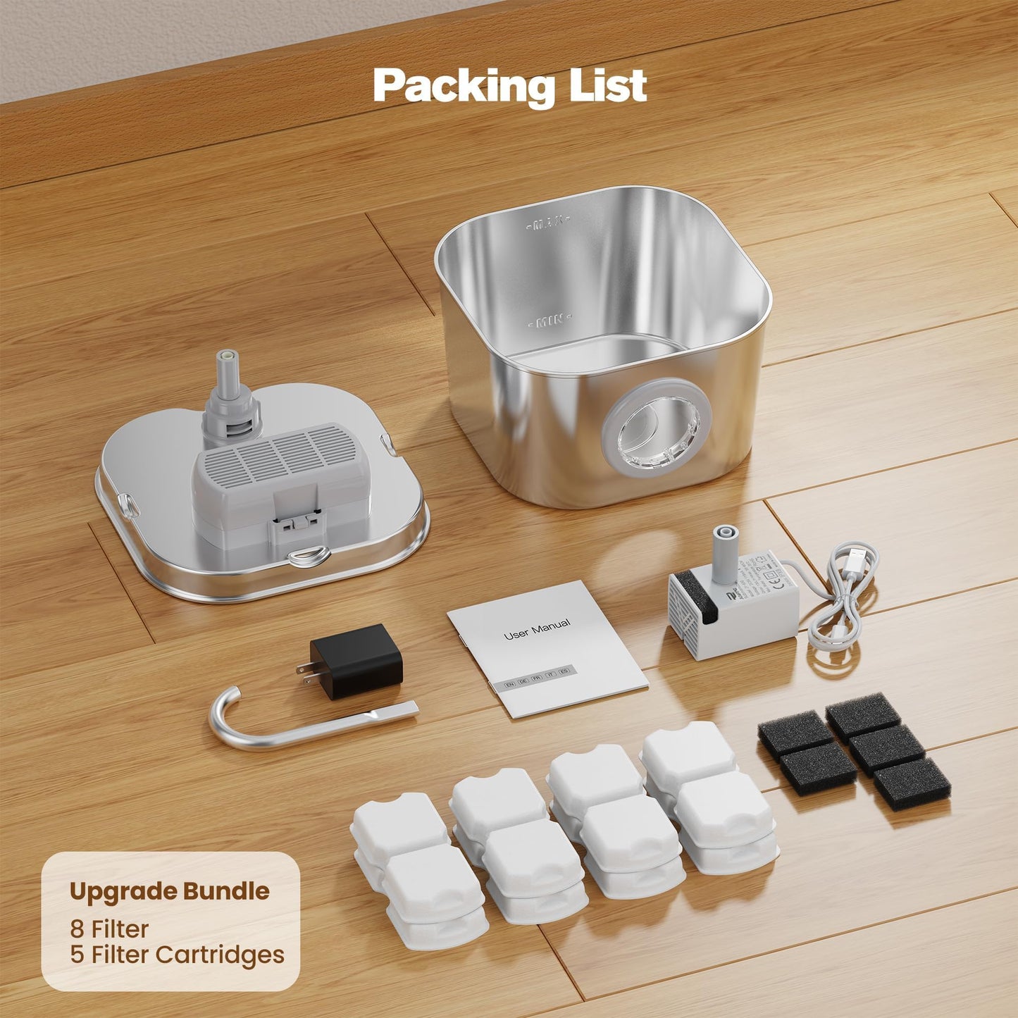 HOOISE Cat Water Fountain with 8 Filters + 5 Sponges,Small Pet Bowl