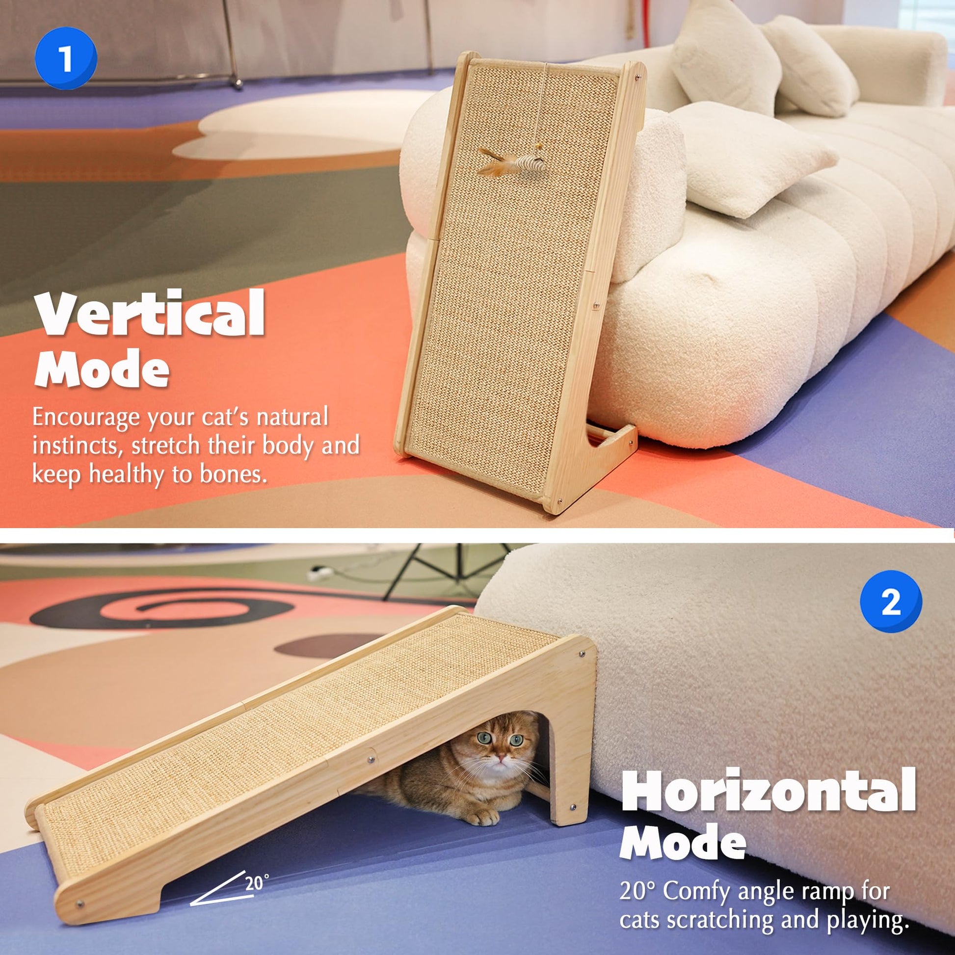 PETKARAY Cat Scratcher, Cat Sisal Scratching Ramp, L Shape Cat Pad