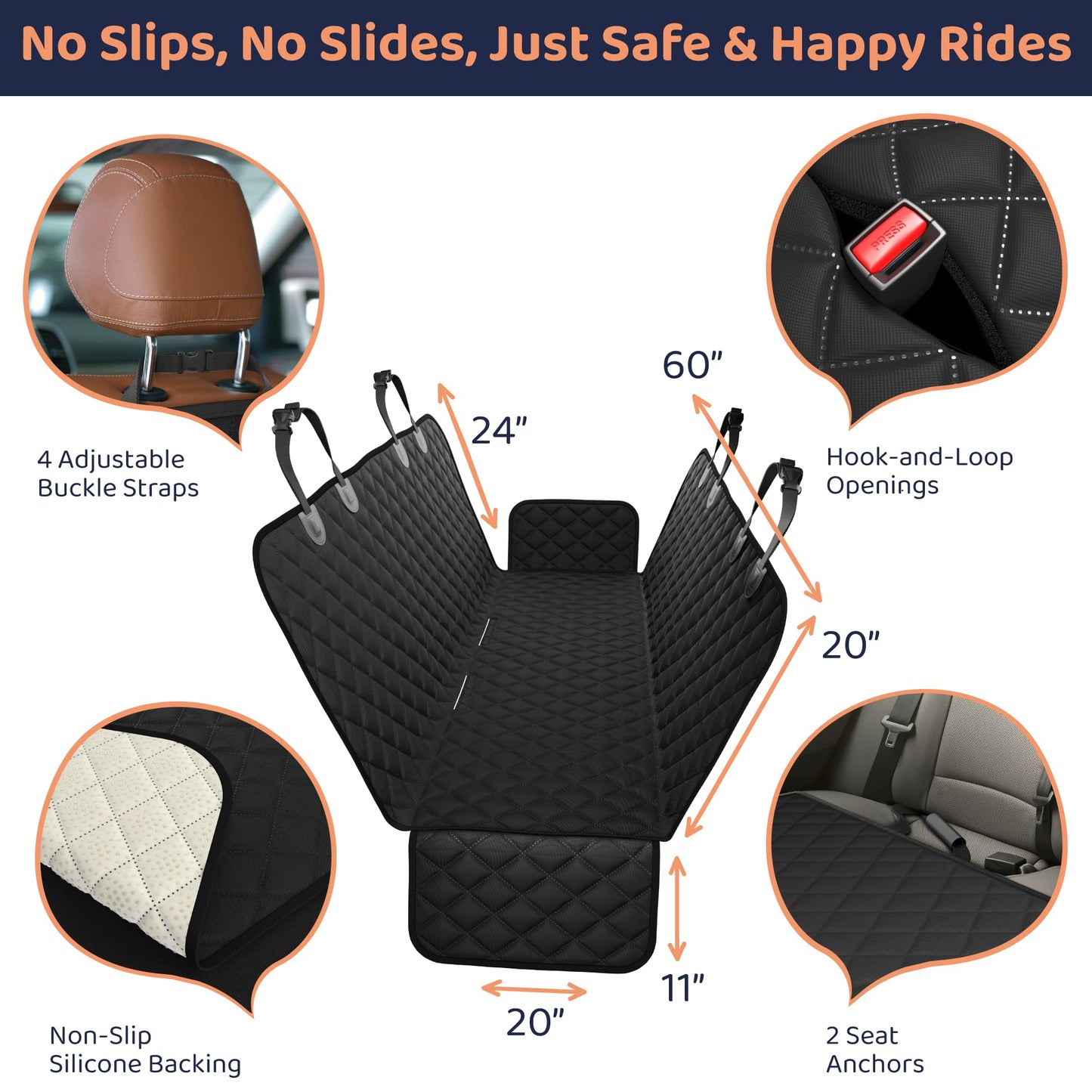 Petloox XL Dog Car Seat Cover for Back Seat, Waterproof Hammock