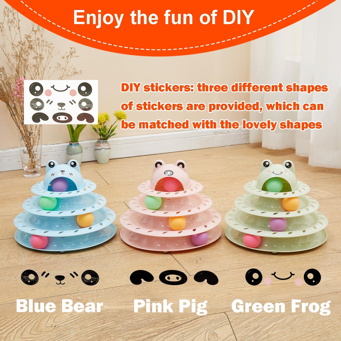 Pawsayes 17 Pack Cat Toys, 4-Level Turntable Ball Track Set
