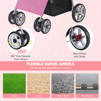 ZENY Foldable Pet Stroller, Cat/Dog Stroller with 4 Wheel, Pet Carrier