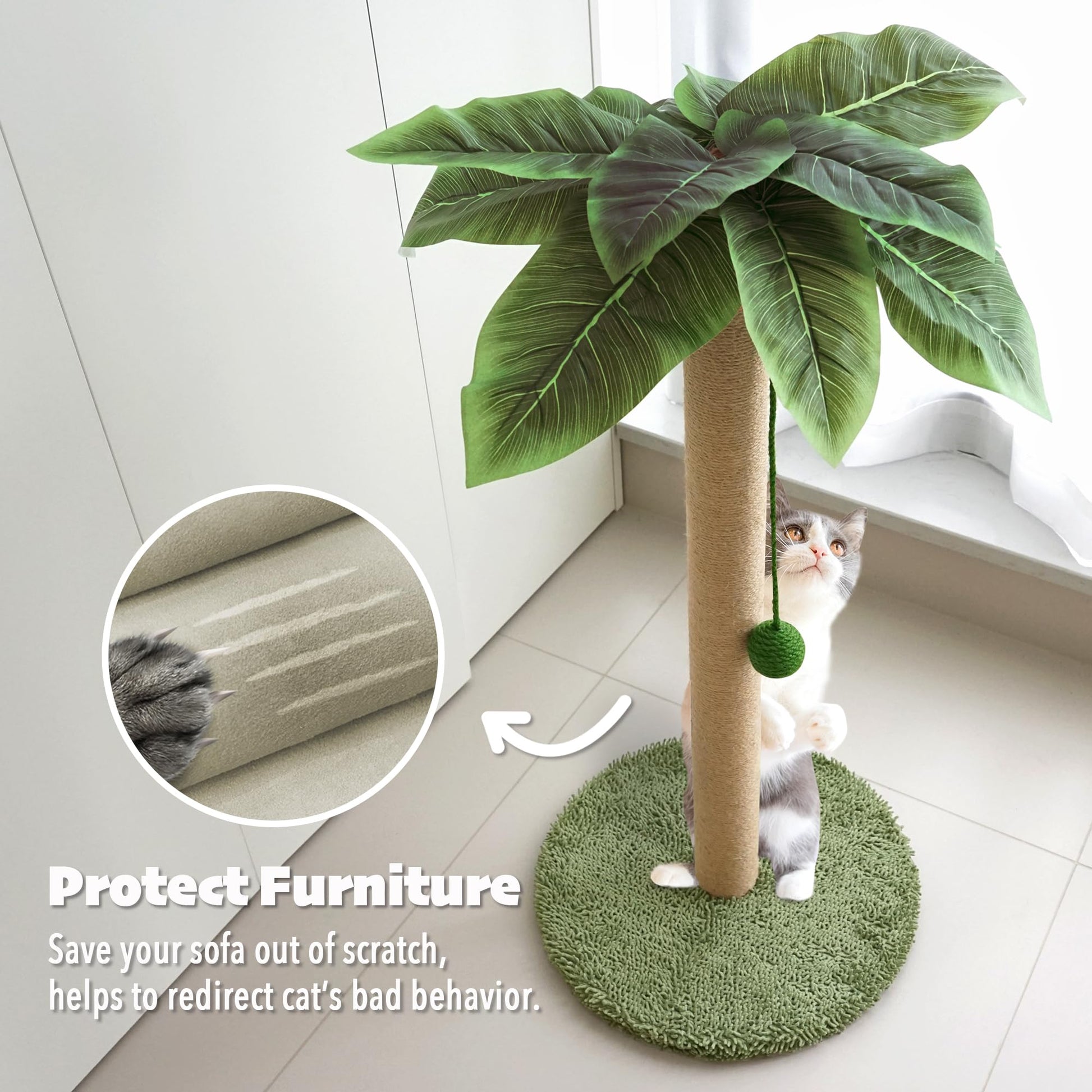 PETKARAY Cat Scratching Post, 36" Tall Palm Tree Cat Scratching Ball