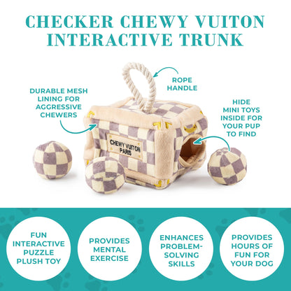 Haute Diggity Dog Chewy Vuiton Trunk Puzzle with 3 Plush Squeaky Plush