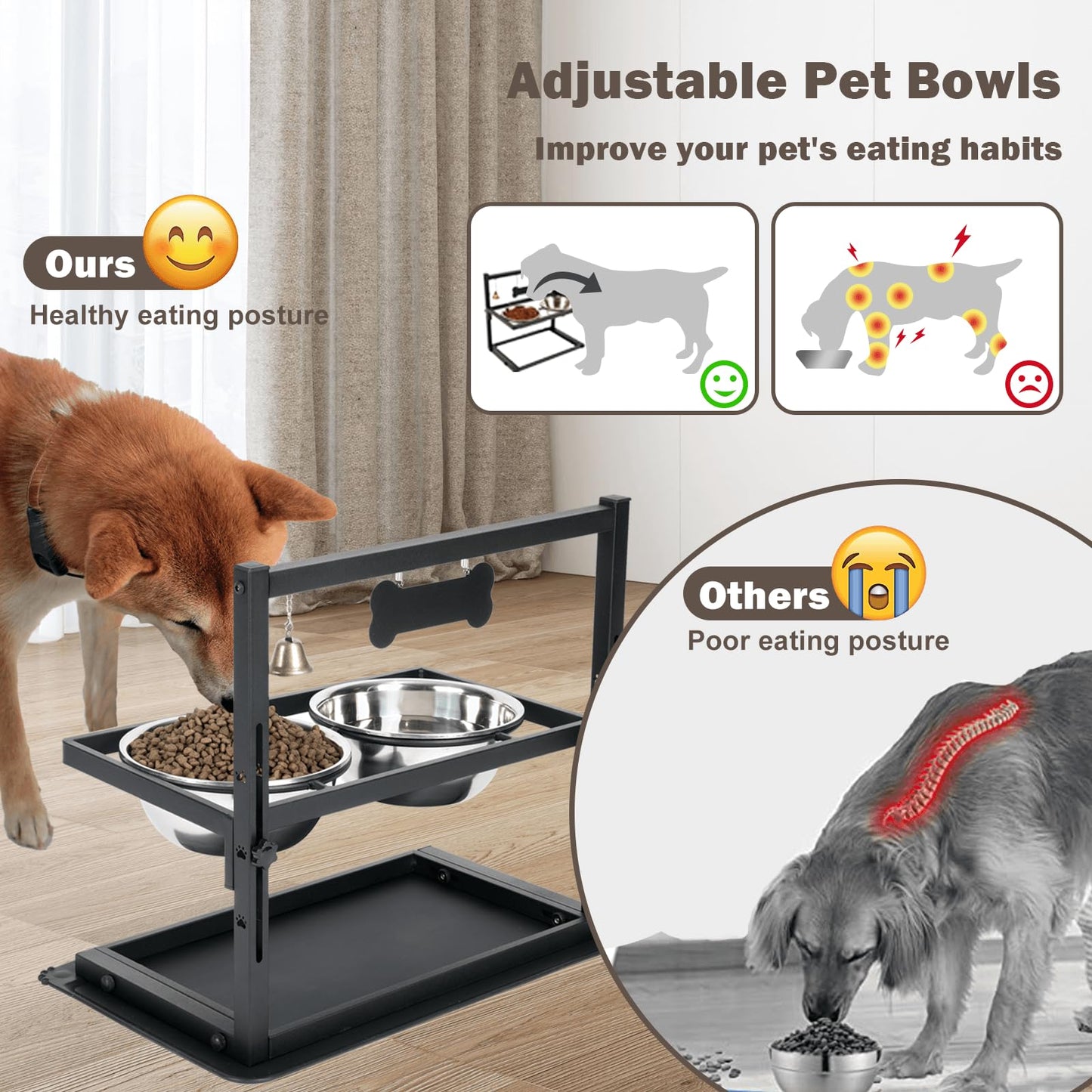 SHAINFUN Elevated Dog Bowls Slow Feeder, Raised Stand with Two Mat