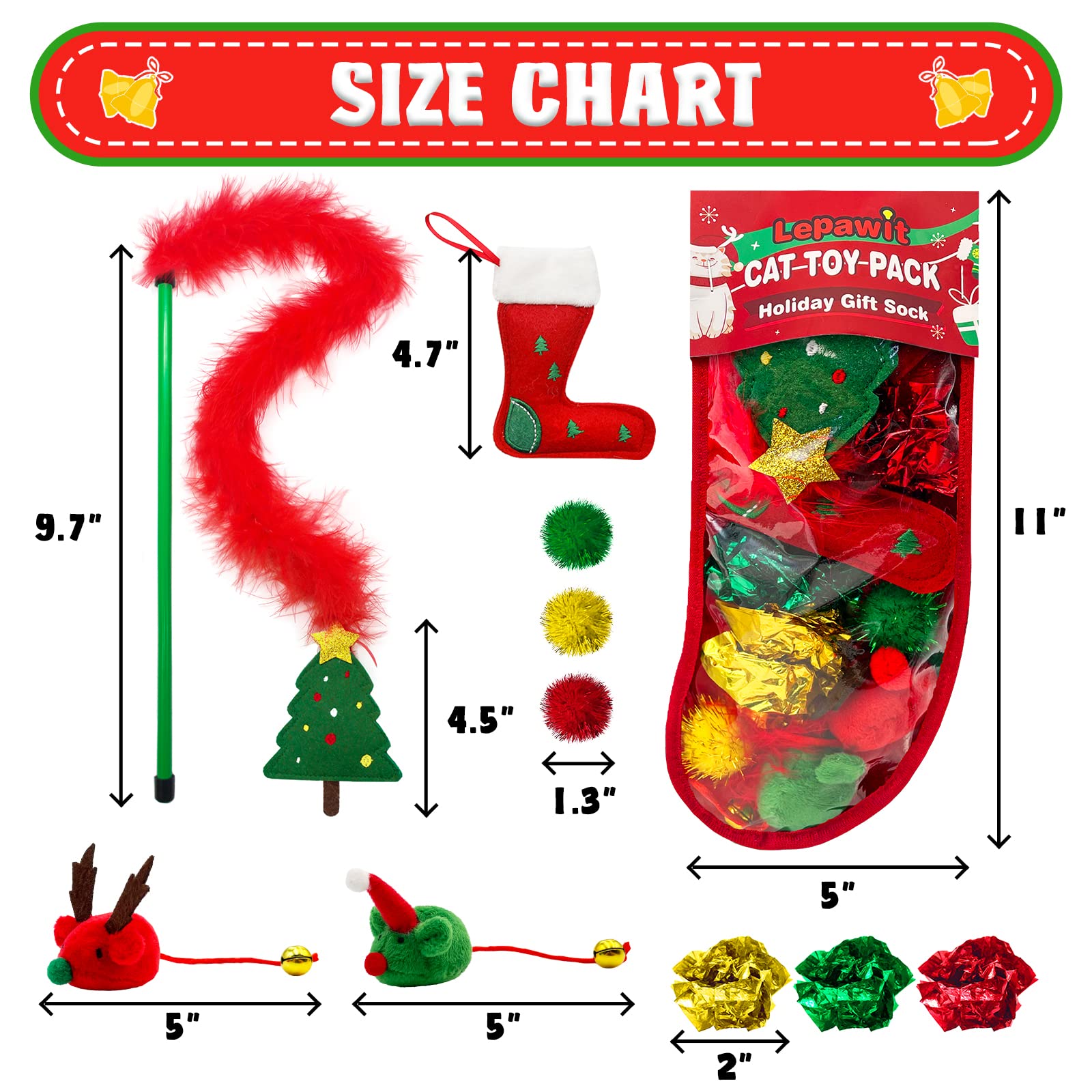 Lepawit Cat Christmas Stocking, 10 Pack Gifts for Christmas Catnip