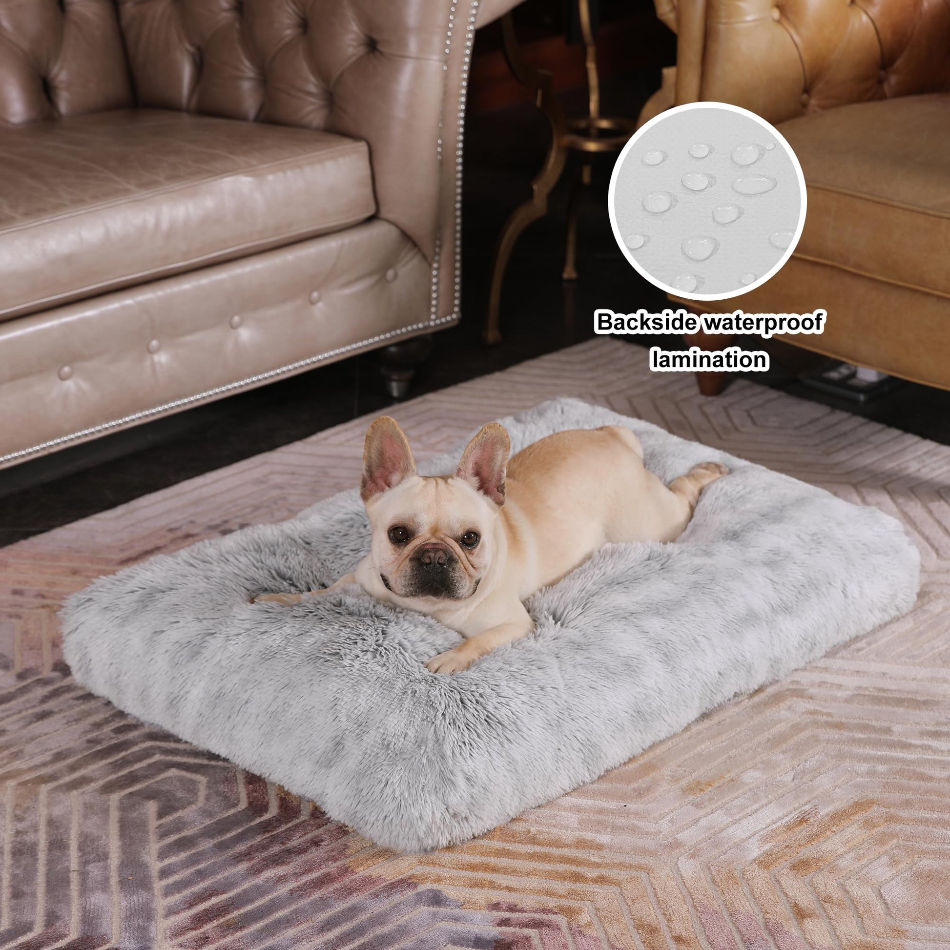Bedfolks Plush Dog Crate Bed, Washable Cover, Faux Fur Dog Kennel Bed