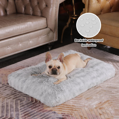 Bedfolks Plush Dog Crate Bed, Washable Cover, Faux Fur Dog Kennel Bed