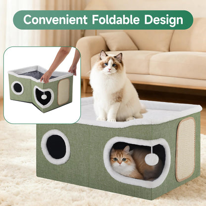 Cat Beds for Indoor Cats, Extra Wide Cat Cube House for Multi House