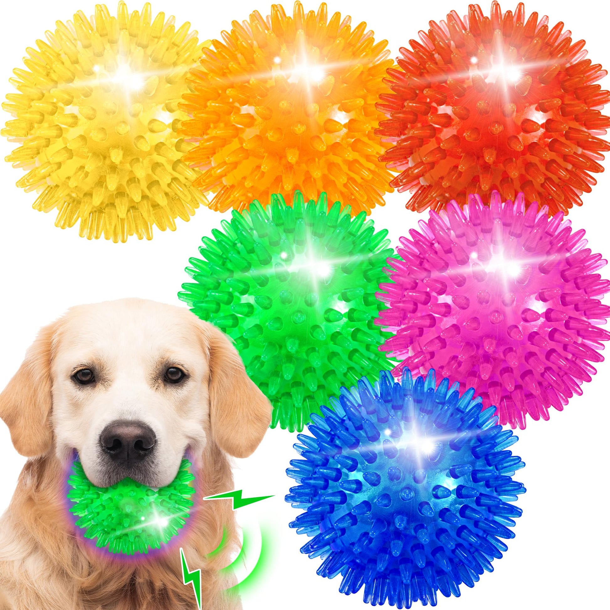 Ousiya 6 Pack 3.5" Up Squeaky Dog Toy Balls, Spiky Dog Balls