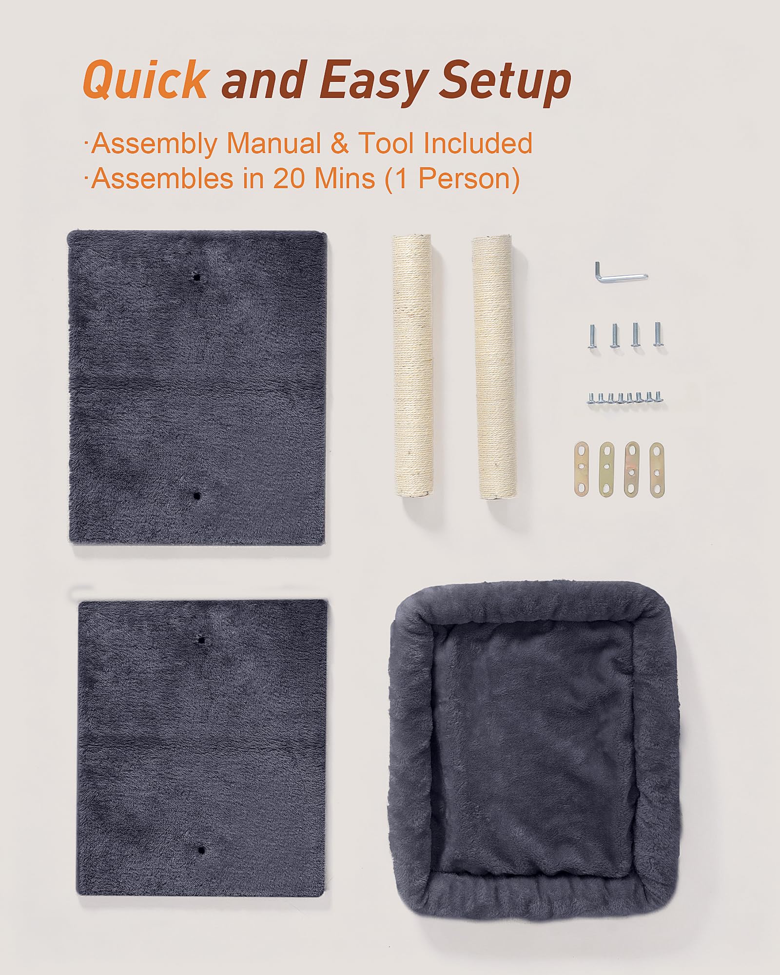 KinoTail Cat Tree with Large Top Perch Bed (19"×15.8"), Tower