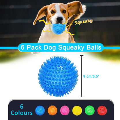 Ousiya 3.5” Squeaky Dog Toy Balls (6 Colors) Dog Toys Spikey Dogs Ball