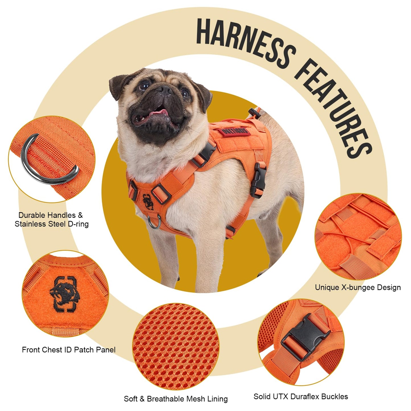 OneTigris Tactical Dog Harness Vest,No-Pull Service Dog Vest with Hook