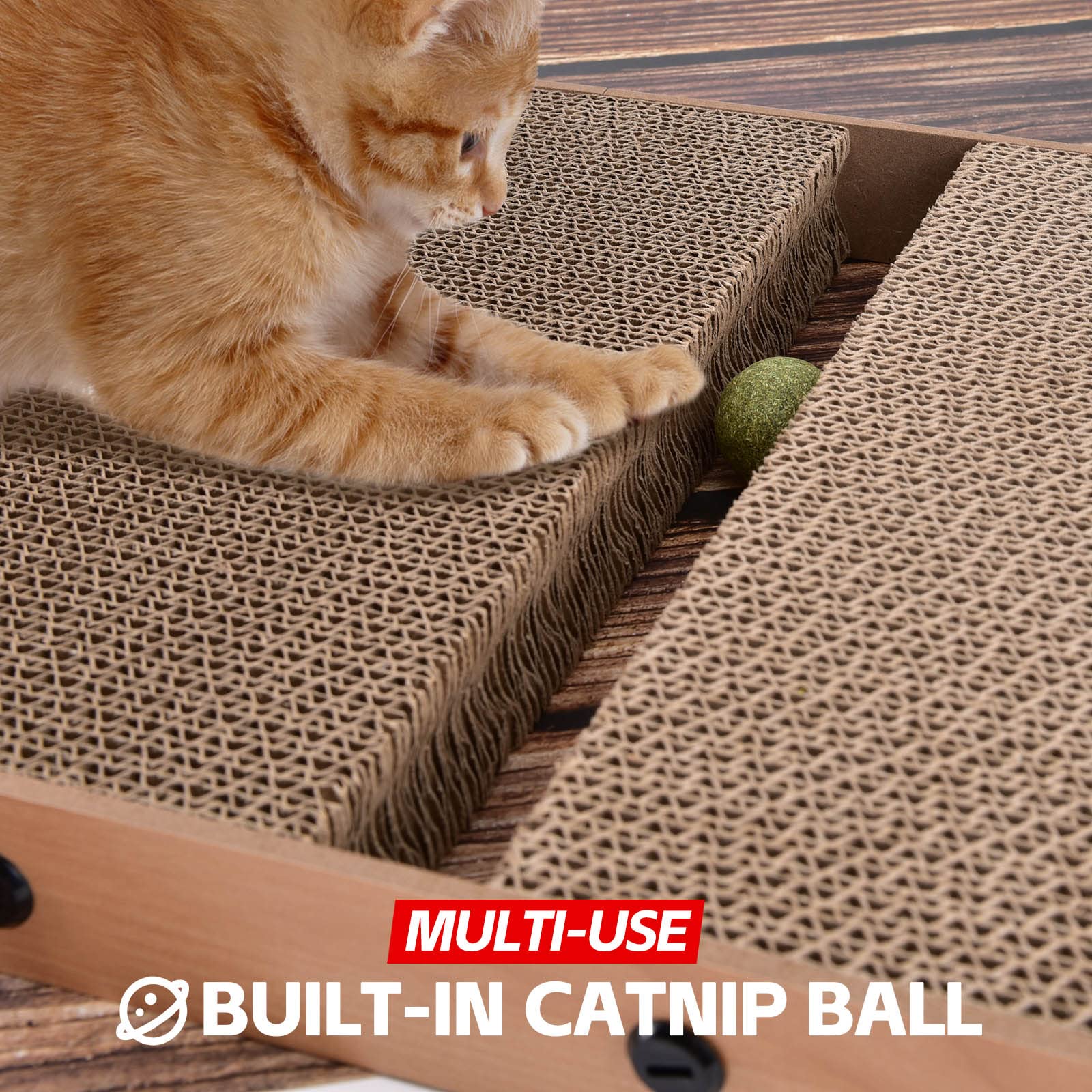 AUSCAT L-Shape Cardboard Cat Scratcher, Vertical Cardboard Balls