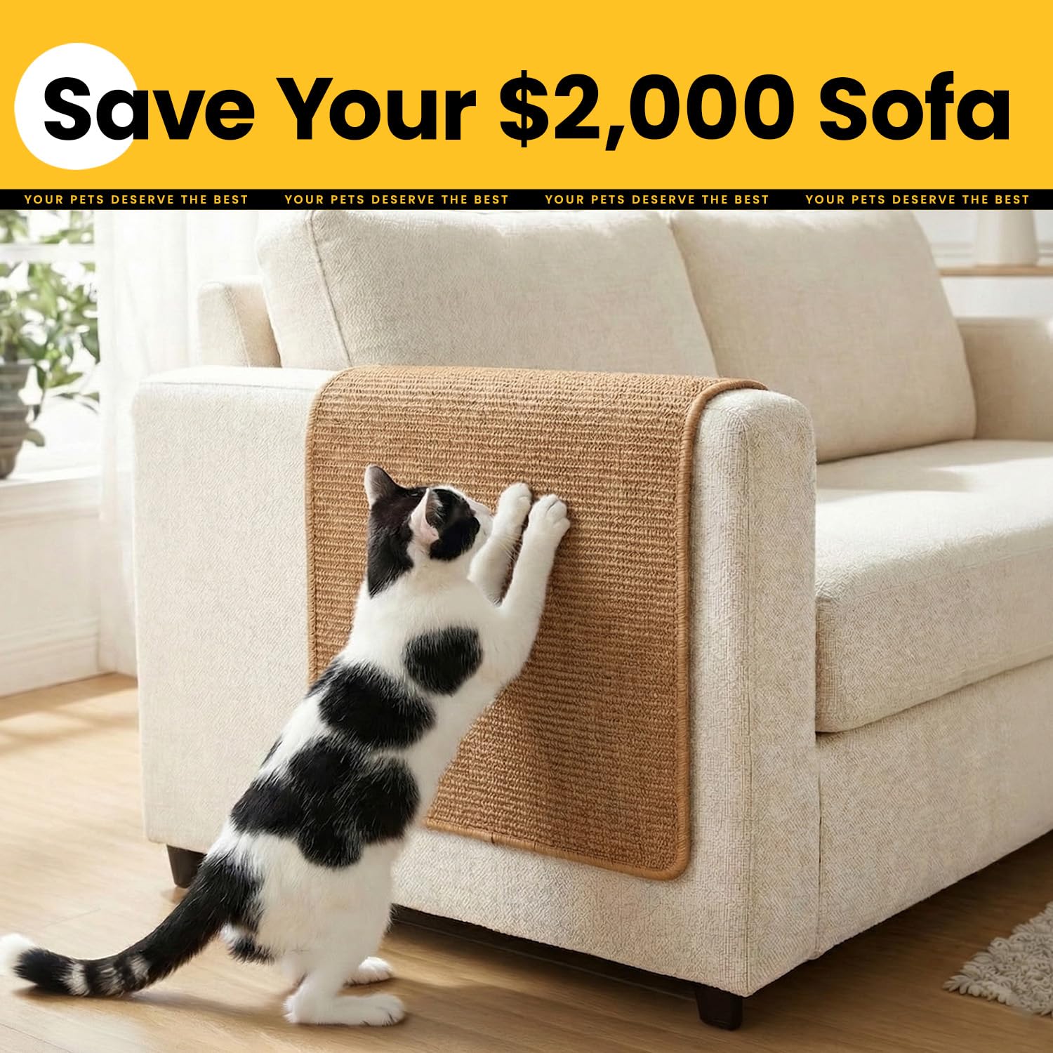 Conlun Cat Scratcher Mat,Sisal Cat Scratch Pad with Hook&Loop Pad