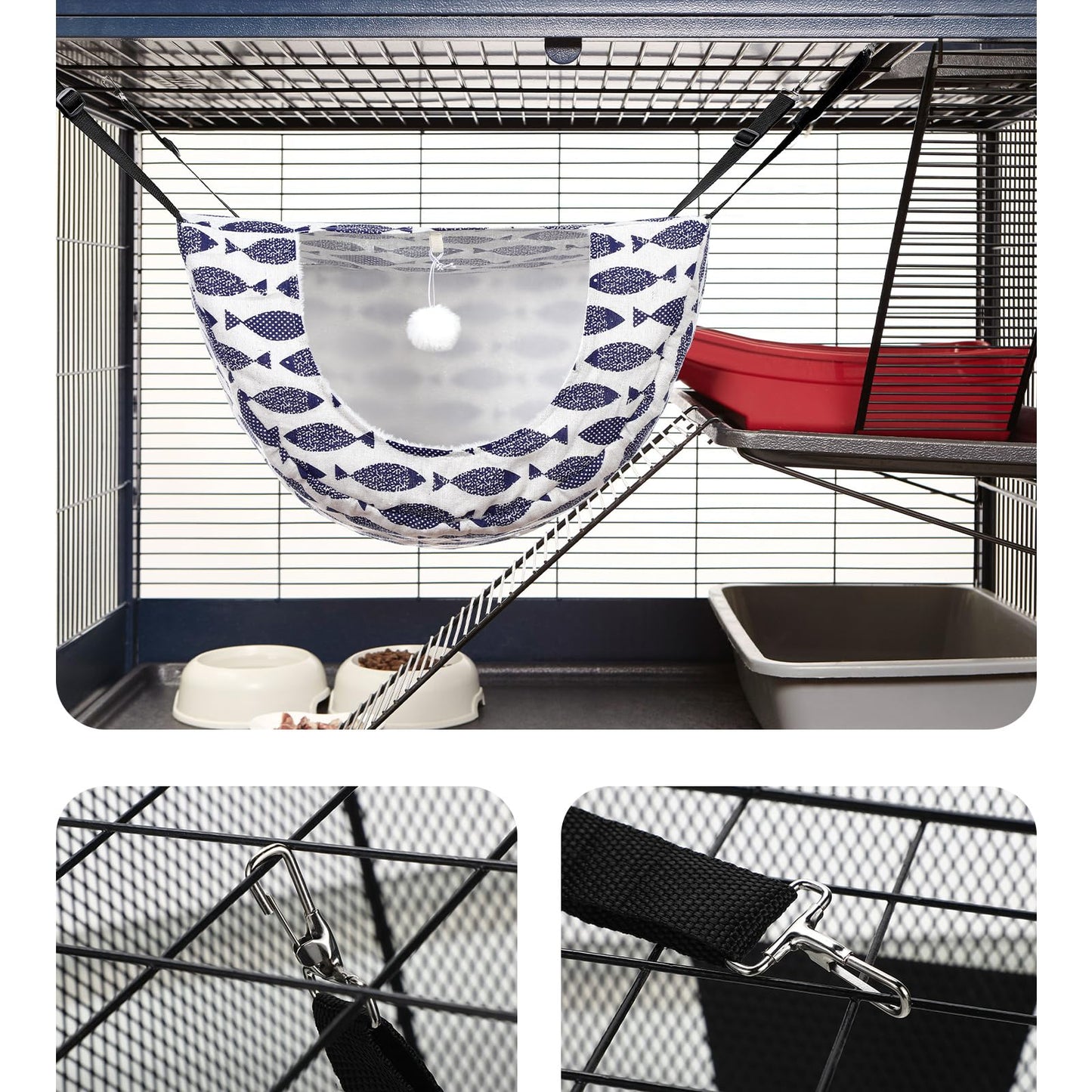 Unittype 2 Pieces Cat Cage Hammock Hanging Pet Bed Double Layer Bed