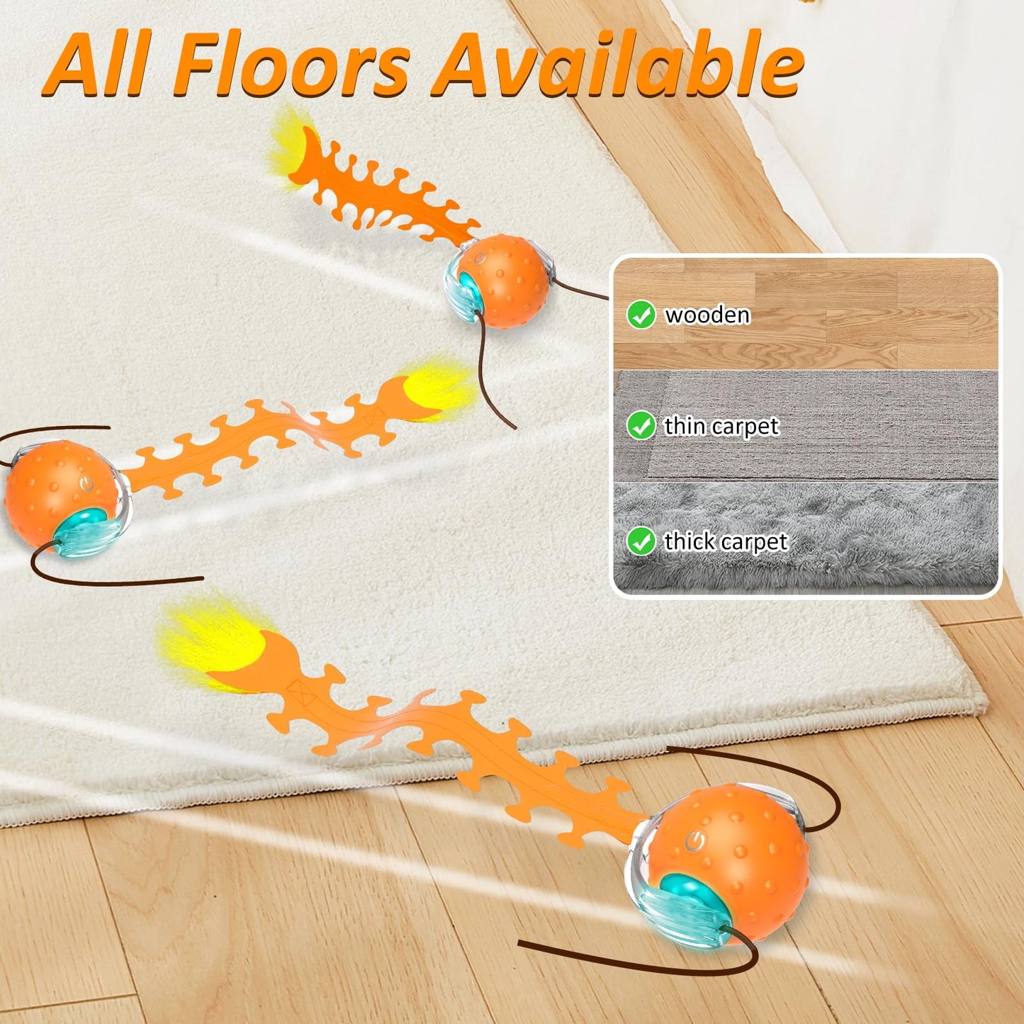 Waaiio Interactive Cat Toy with Centipede Tail,Fast Rolling Ball