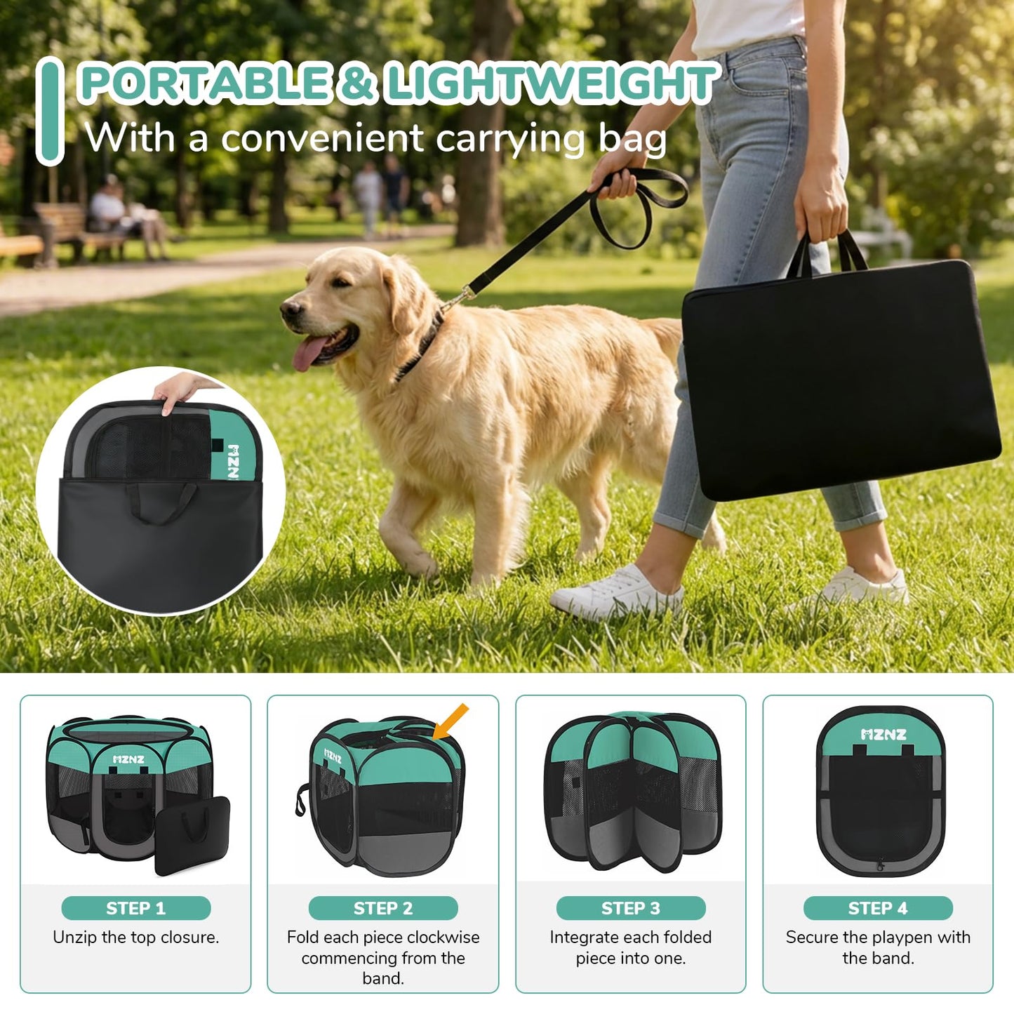 MZNZ Dog Cat Playpen, Portable Puppy Pet Crate Indoor Enclosure