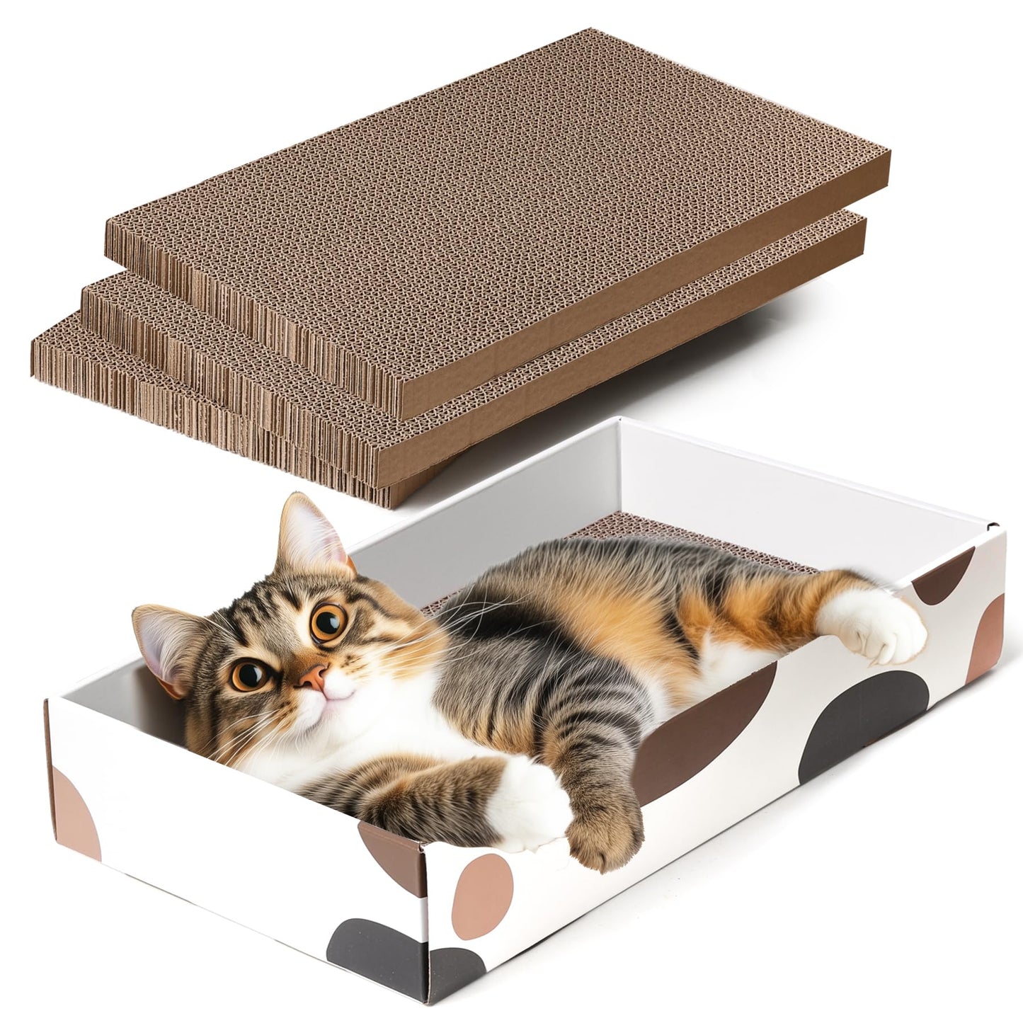 ComSaf Cat Scratcher Cardboard Indoor x10" Cat Refill Box with 3 Bed