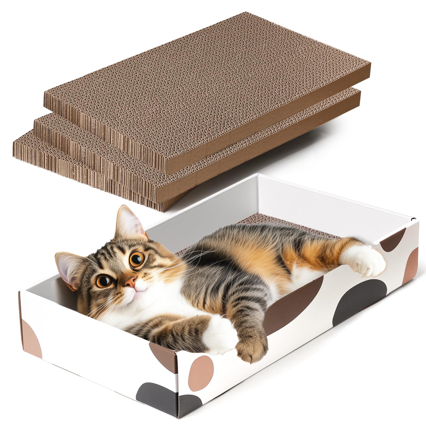 ComSaf Cat Scratcher Cardboard Indoor x10" Cat Refill Box with 3 Bed