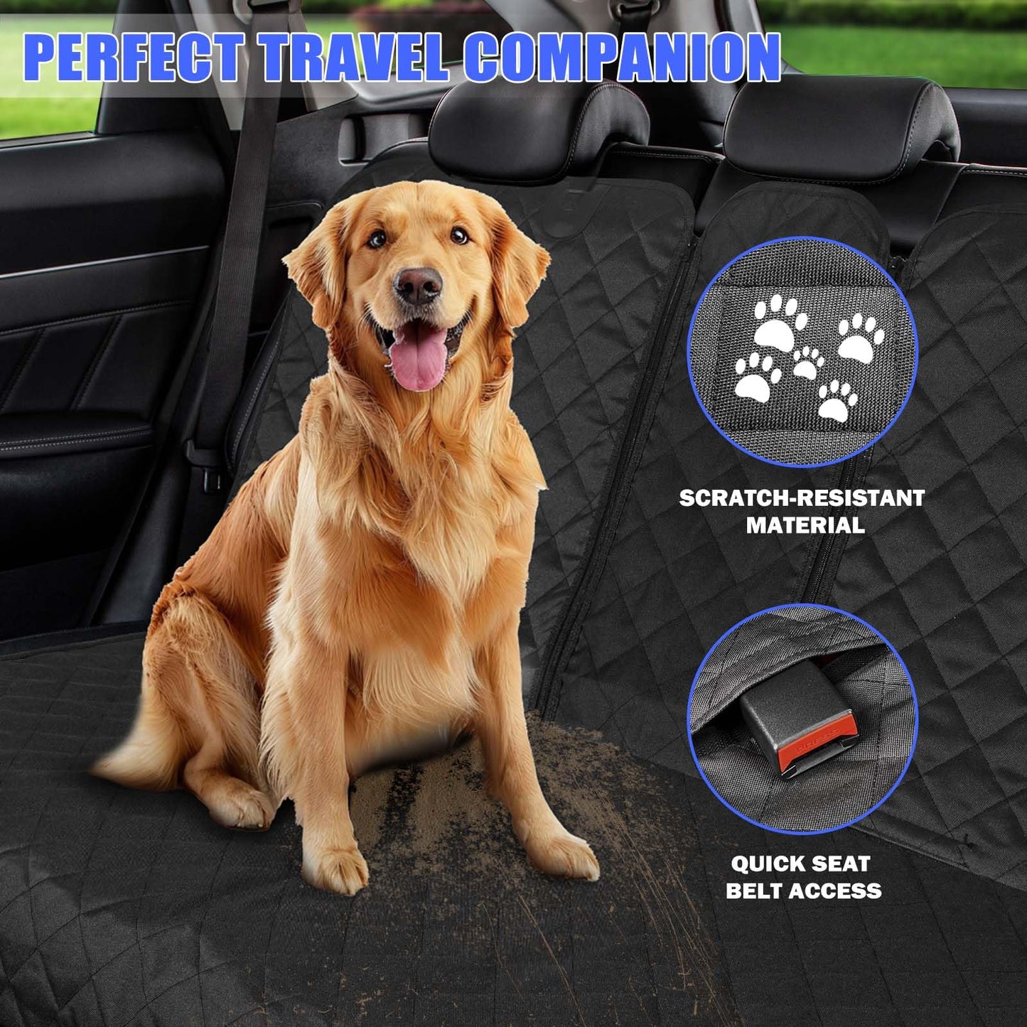 Yonktoo Dog Car Seat Cover for Back Seat, Car Seat Cover 60/40 Seat