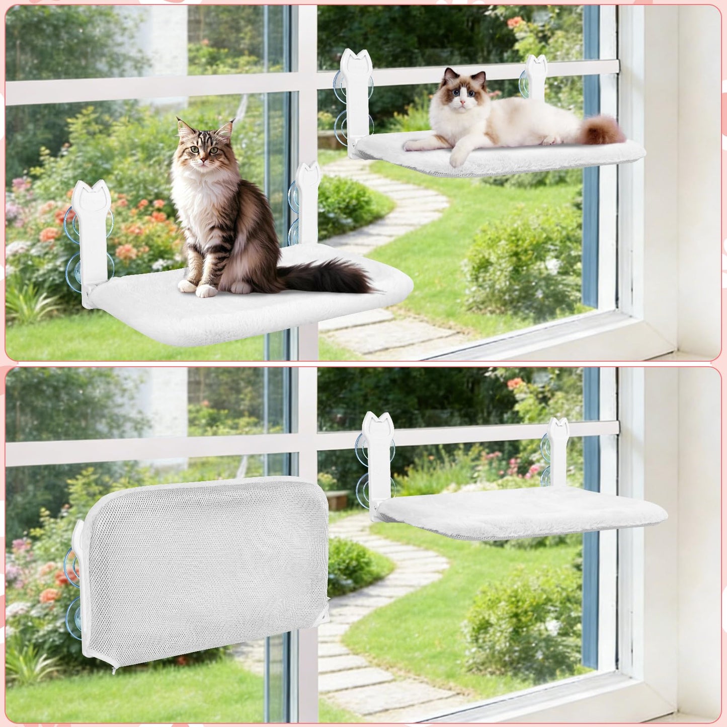 2 Pack Cat Window Perch,Cat Window Hammock Cordless Foldable Bed