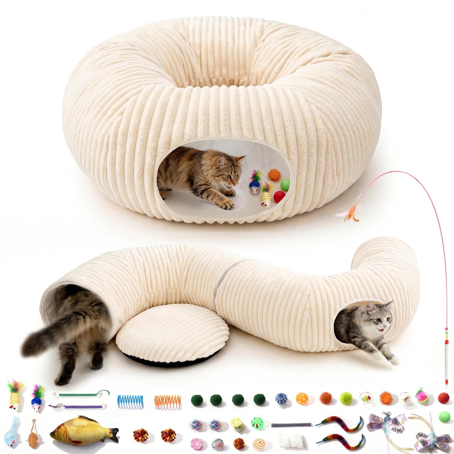 MOYMO Cat Tunnel Bed with 40 Pcs Interactive Cat Toys, Cat Tube Bed