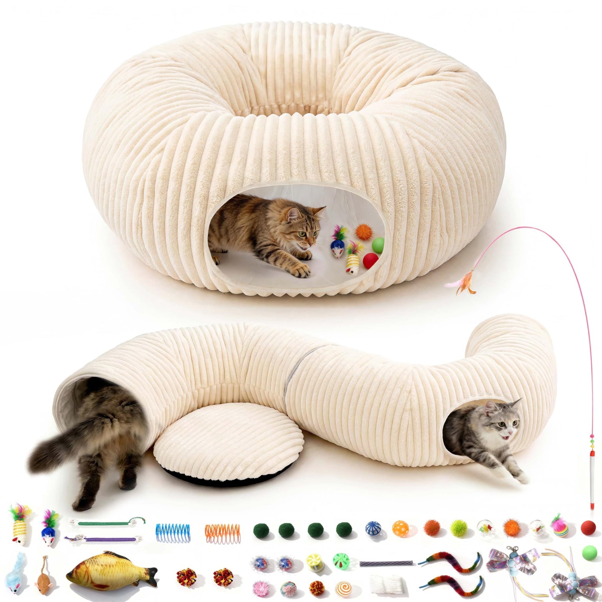 MOYMO Cat Tunnel Bed with 40 Pcs Interactive Cat Toys, Cat Tube Bed