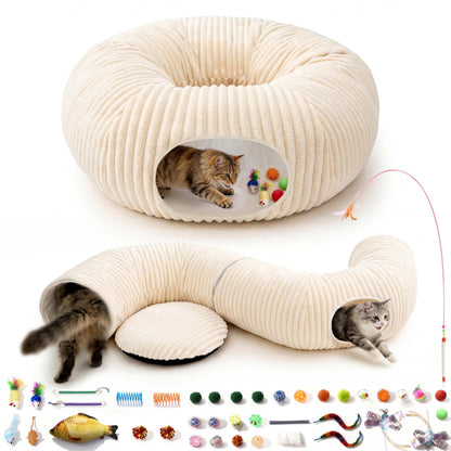 MOYMO Cat Tunnel Bed with 40 Pcs Interactive Cat Toys, Cat Tube Bed